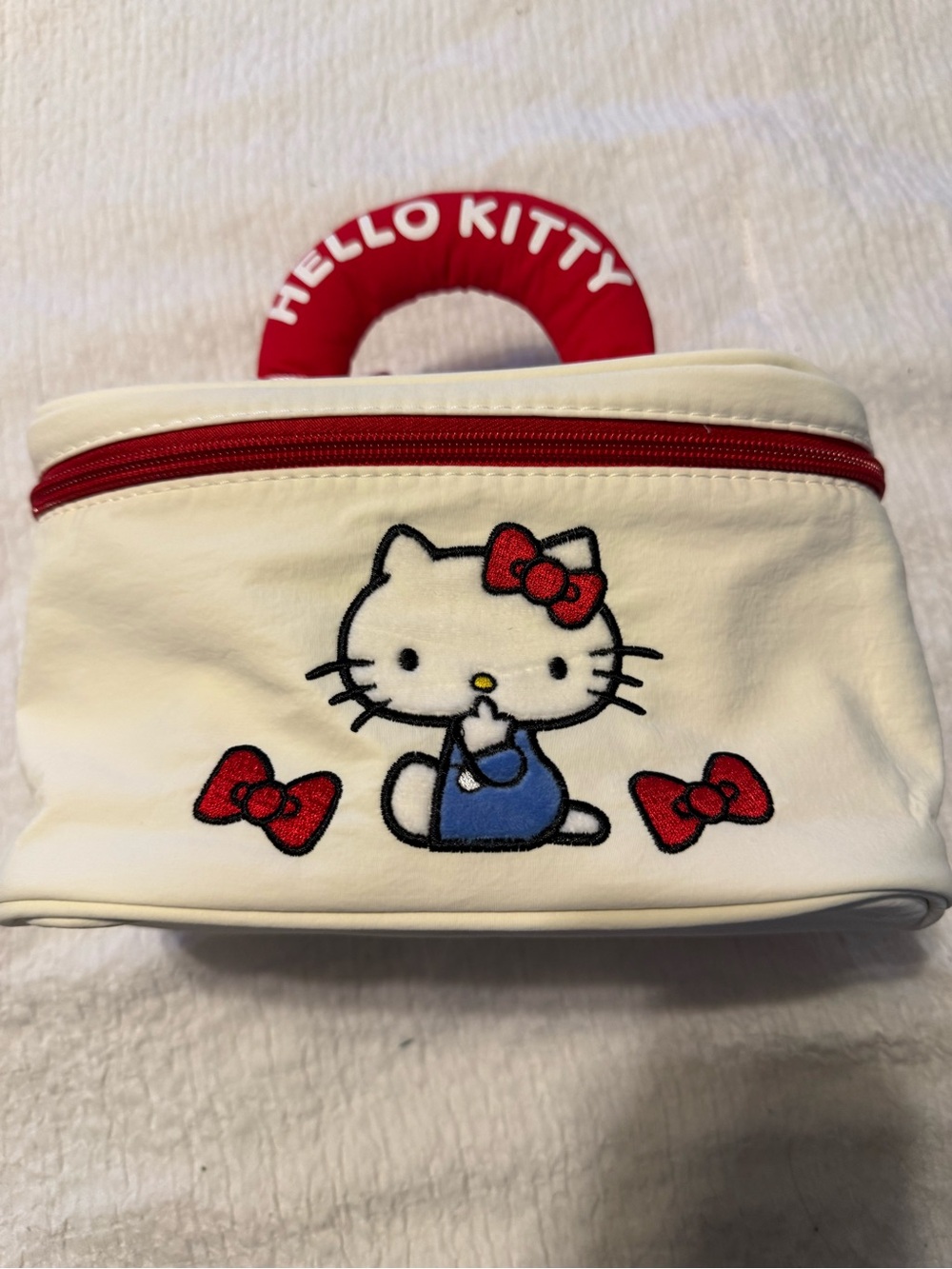 Hello Kitty Cream and Red Kids Cosmetic Bag with Blue Accent